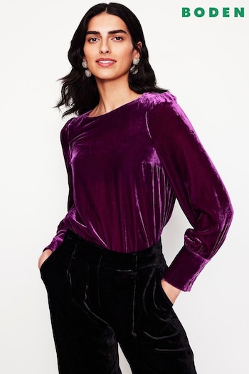 Boden Purple Button Back Velvet Top (AW5983) | £110