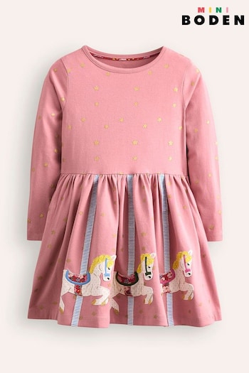 Boden Pink Coco Appliqué Hem 100% Cotton Jersey Dress (AW6017) | £35 - £39