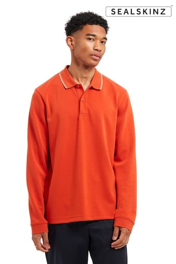 Sealskinz Orange Belaugh Long Sleeve Tipped Polo Shirt (AW6087) | £125