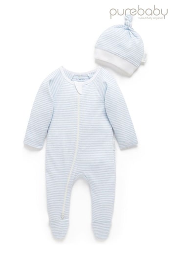 Purebaby 100% Cotton Zip Sleepsuit & Hat 2 Pack (AW6119) | £20