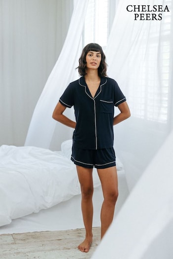 Chelsea Peers Blue TENCEL™ Modal Short Button Up Pyjamas Set (AW6155) | £45