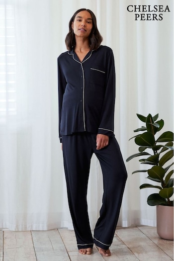 Chelsea Peers Blue Maternity TENCEL™ Modal Long Button Up Pyjamas Set (AW6170) | £55