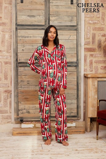 Chelsea Peers Red Maternity Christmas Dog & Wreath Print Long Pyjama Set (AW6173) | £45