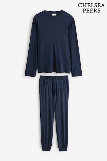 Chelsea Peers Blue TENCEL™ Modal Long Crew Neck Pyjama Set (AW6176) | £52