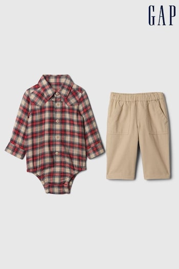 Gap Red Flannel Shirt and Trousers Outfit Set (Newborn-24mths) (AW6472) | £35