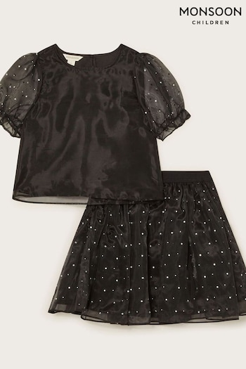 Monsoon Black Diamante Organza Top and Skirt Set (AW6486) | £52 - £60