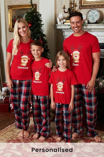 Personalised Christmas Reindeer Younger Girls Pyjamas by Stitch Style (AW6560) | £32