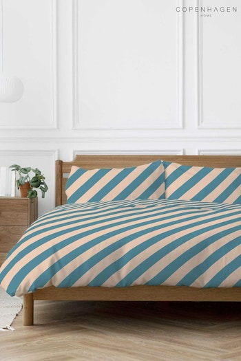 Copenhagen Home Blue Diagonal Stripe Duvet Cover Set (AW6653) | £20 - £32