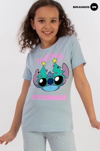 Brands In Blue Girls Disney Lilo & Stitch Merry Stitchmas Stars 100% Cotton Pyjamas (AW6792) | £19