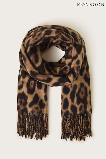 Monsoon Brown Lottie Leopard Print Scarf (AW6795) | £30