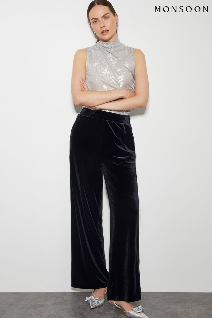 Next black velvet trousers deals