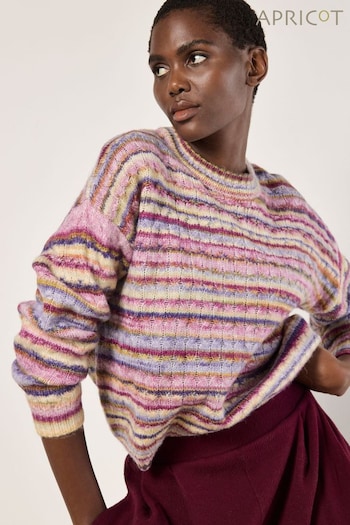 Apricot Pink Multicoloured Stripe Aran Jumper (AW7093) | £49