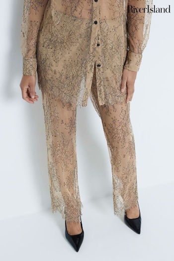 River Island Beige Sheer Lace Trousers (AW7511) | £45