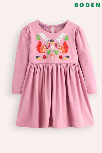 Boden Pink Nellie Woodland Appliqué Flare 100% Cotton Dress (AW8266) | £29 - £35