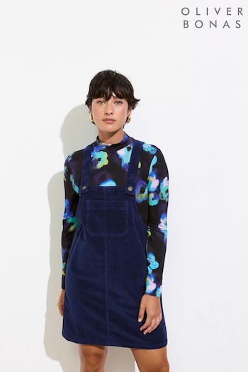 Oliver Bonas Blue Corduroy Pinafore Dress (AW8316) | £68