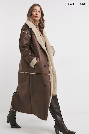 JD Williams Brown Tan Maxi Shearling Jacket (AW8418) | £95