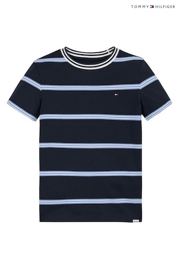 Tommy Hilfiger Blue Regular Fit Stripe 100% Cotton T-Shirt (AW8702) | £22