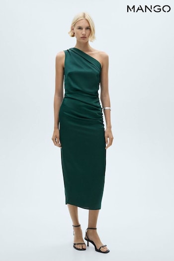 Mango Green One Shoulder Side Split Midi Dress (AW8803) | £50