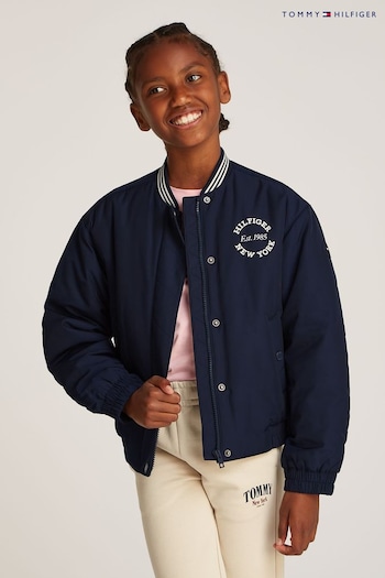 Tommy Hilfiger Blue Varsity Satin Bomber Jacket (AW8855) | £90