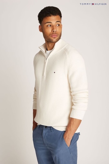 Tommy Hilfiger Cream Stripe Zip Mock Neck Jumper (AW8861) | £150