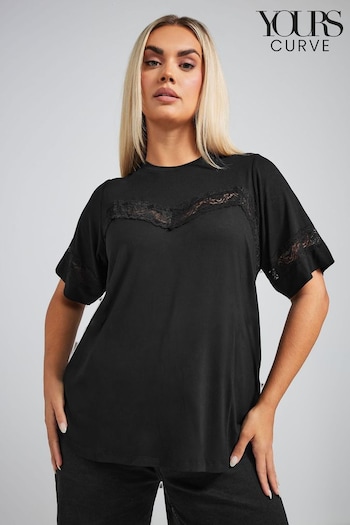 Yours Curve Black Limited Lace Insert Top (AW8982) | £22