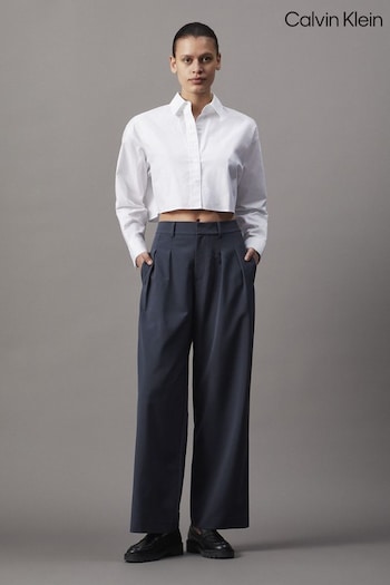 Calvin Klein White Cropped 100% Cotton Oxford Shirt (AW9164) | £75