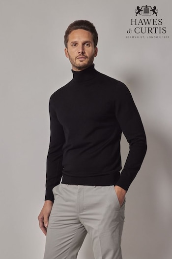 Hawes & Curtis Roll Neck Merino Black Jumper (AW9403) | £69