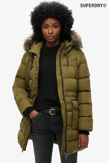 Superdry Green Everest Mid Faux Fur Puffer Jacket (AW9527) | £150