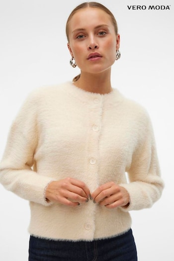 VERO MODA Cream Fluffy Eyelash Long Sleeve Knitted Cardigan (AW9621) | £36