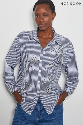 Monsoon Blue Sherry Embroidered Stripe Shirt (AW9978) | £65