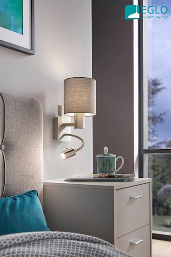 Eglo Grey Pasteri Fabric Wall Lamp With Reading Light (AX0055) | £65