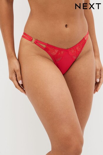 Red Thong Heart Trim Lace Back Knickers (AX2594) | £9