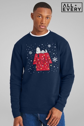 All + Every Blue Mens Peanuts Christmas Snoopy Festive Lights Snowflakes  Sweatshirt (AY0841) | £35