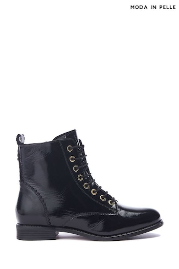 Moda in Pelle Penelopi Brogue Detail Lace Up Black Leather Boots (AY1621) | £129