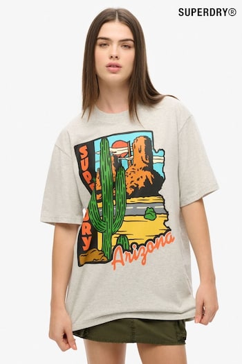 Superdry Grey Oversized Travel Postcard Graphic T-Shirt (AY1848) | £30