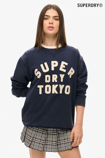 Superdry Blue Oversized Vintage Athletic 100% Cotton Crew Sweatshirt (AY1857) | £65