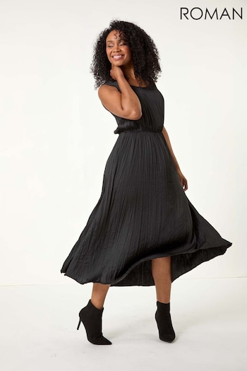 Roman Black Petite Crush Pleat Midi Dress (AY2230) | £54