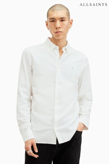 AllSaints White Lovell Long Sleeve 100% Organic Cotton Shirt (AY2574) | £99