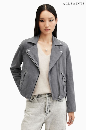 AllSaints Grey Suede Dalby Biker Jacket (AY2579) | £319