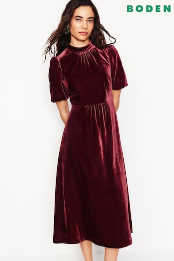 Boden Red Petite High Neck Velvet Dress (AY2674) | £165