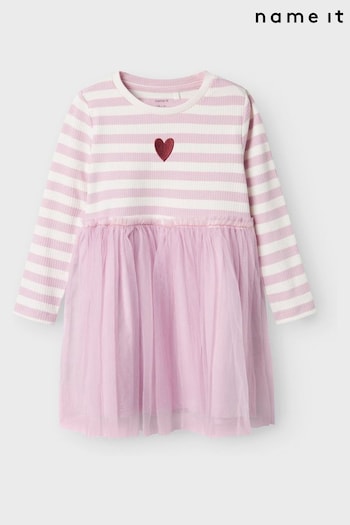 Name It Pink Striped Jersey Tulle Dress (AY2745) | £15