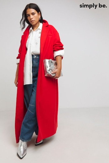 Simply Be Red Faux Fur Wool Maxi Coat (AY2890) | £75