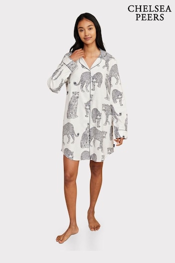 Chelsea Peers White Leopard Print 100% Organic Cotton Nightshirt (AY3255) | £75