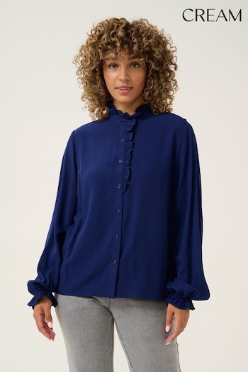 Cream Blue Venea Frill Balloon Sleeve Shirt (AY3545) | £45