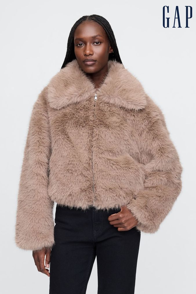Hooded faux fur jacket gap sale