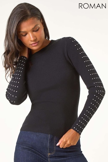 Roman Black Hotfix Stud Sleeve Jumper (AY3866) | £35