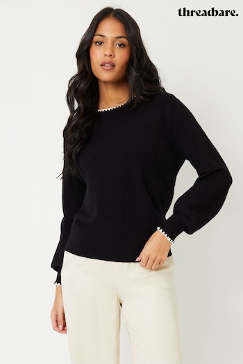 Threadbare Black Contrast Edge Balloon Sleeve Knitted Jumper (AY4002) | £22