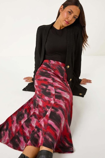 Roman Red Abstract Print Midi Skirt (AY4185) | £32