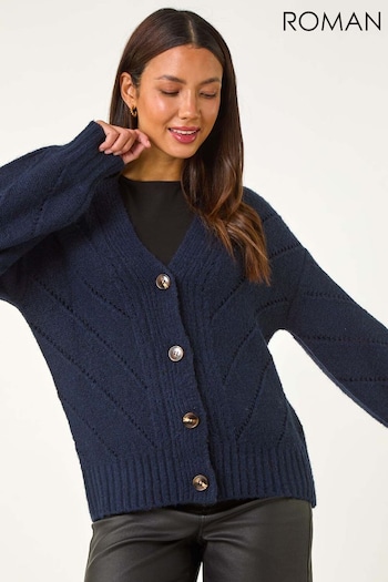 Roman Blue Stitch Detail Boucle Knit Cardigan (AY4193) | £40