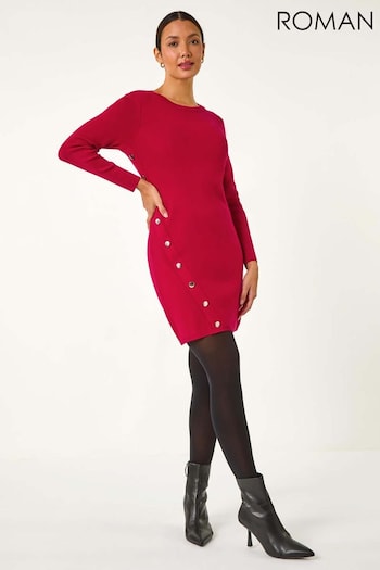 Roman Red Side Button Detail Knitted Dress (AY4198) | £45